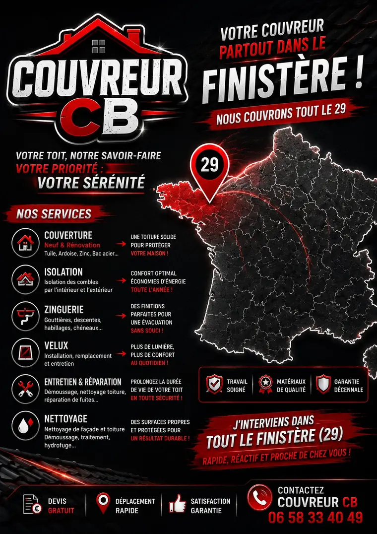 Couvreur CB intervient dans tout le Finistère, département 29